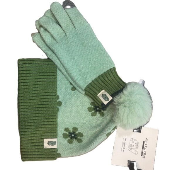 Vera Bradley Hat and Glove Set in Vintage Flower Grayed Jade - Picture 2 of 4
